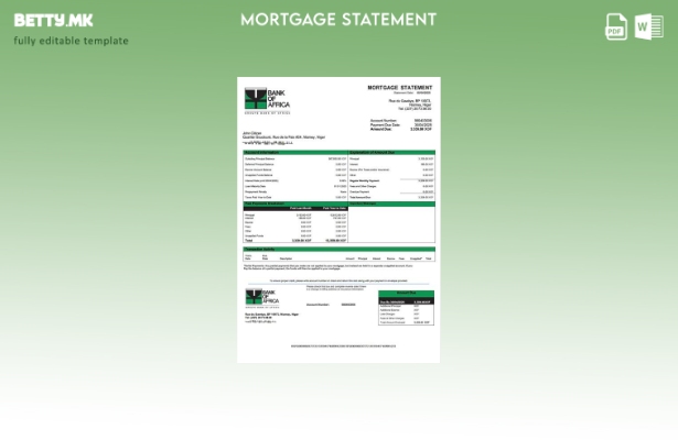 модерен стил Извод за хипотека на Нигер Банката на Африка Шаблон за Word и PDF